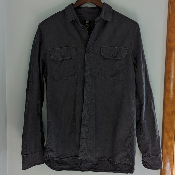 H&M Long Sleeve Button-Down Dark Blue Size M - Picture 1 of 3